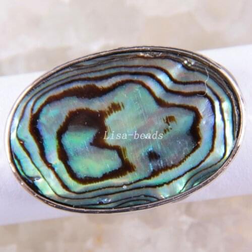 Free Shipping Fashion Jewelry Oval Natural Blue New Zealand Abalone Shell Zinc Alloy Finger Ring Adjustable SZ 8-12 RZ262