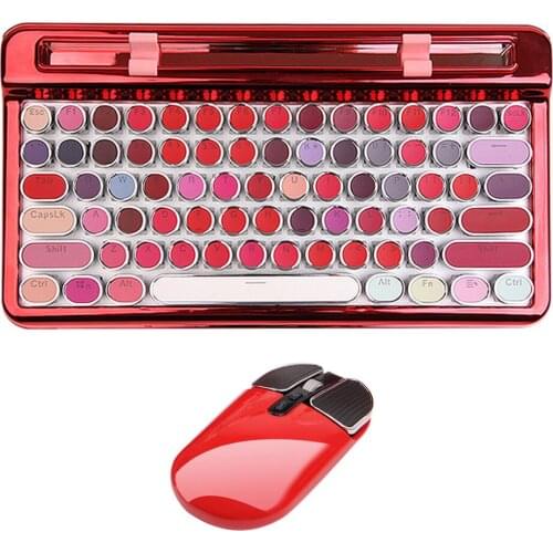 Wireless Bluetooth Retro Mechanical Keyboard With Bluetooth Wireless Mouse Combos For Computer Laptop Gamer Girls - Red