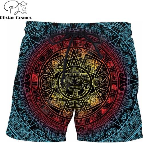 PLstar Cosmos Brand clothing 2019 summer Harajuku Men Casual Shorts Mayan Totem 3D Printed Male/Female Novelty Cool Shorts