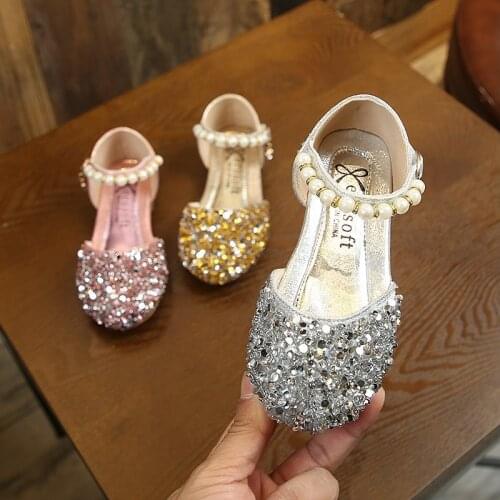 Kids Toddler Children Wedding Party Dress Princess Leather Shoes Bling Peal For Teens Girls Dance Shoes XZ100