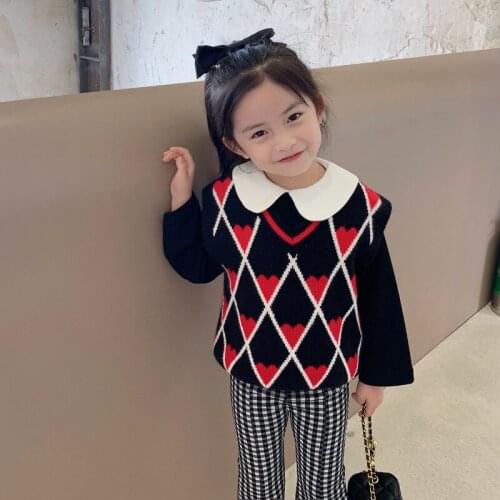 Childrens Vest 2021 Autumn New Girls Diamond Plaid Vest Childrens Fashion Korean Vest Kids Winter Clothes