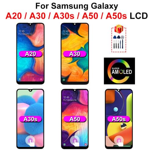 AMOLED For Samsung Galaxy A20 LCD A30 Display A50 LCD A50S A30S Screen For A205F A305F A307F A505F A507F Touch Screen Digitizer