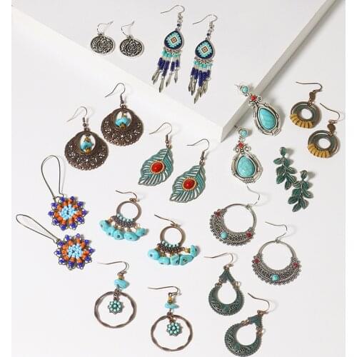 Exknl Fashion Copper green leaf Ethnic dangle Earrings Boho drop shape Earrings Women Earrings Jewelry For party gifts Wholesale