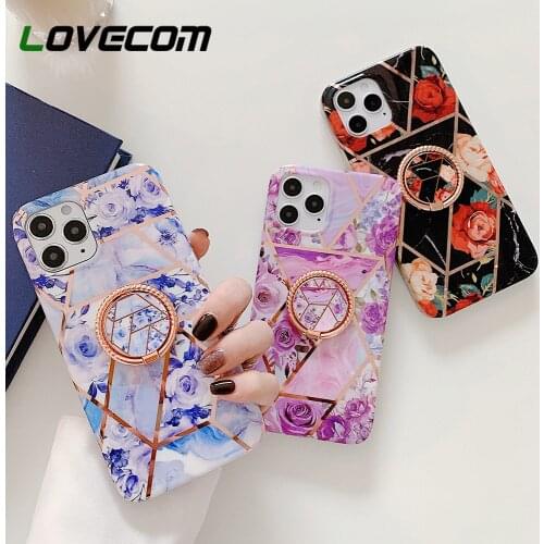 Electroplated Splice Flower Ring Holder Phone Case For Samsung A21S A50 A70 S21 Ultra S20 S10 Plus Note 10 Soft IMD Back Cover