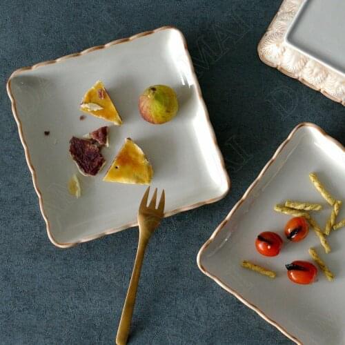 Retro Ceramic Plates Embossed Flower Decorative Western Steak Dishes Dining Table Dish Breakfast Bread Pan Kitchen Tableware
