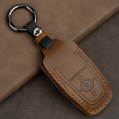 Leather 2021 Key Case Cover For Ford Focus Edge Explorer 5 Mondeo Mk4 Escort Trurus TITANIUM Mustang Ranger Ring