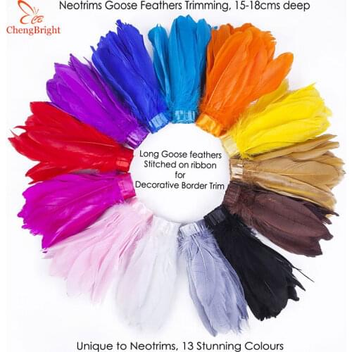 ChengBright Goose Feather Trims 1Yards Dyed Goose Feather Ribbon Fringes Goose Feather Cloth Belt DIY decorative 5-6inch/13-18cm