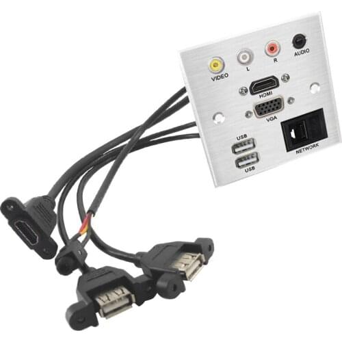 Brushed Silver/Black Aluminum Outlet Wall Plate Audio Signal Transmission Extended Power Socket Multimedia/Meeting Room/Office