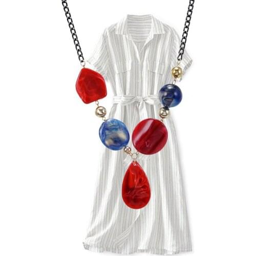Fashion Geometric Acrylic Round Water Drop Beaded Necklaces for Woman Girl Sweater Chain Link Charm Jewelry