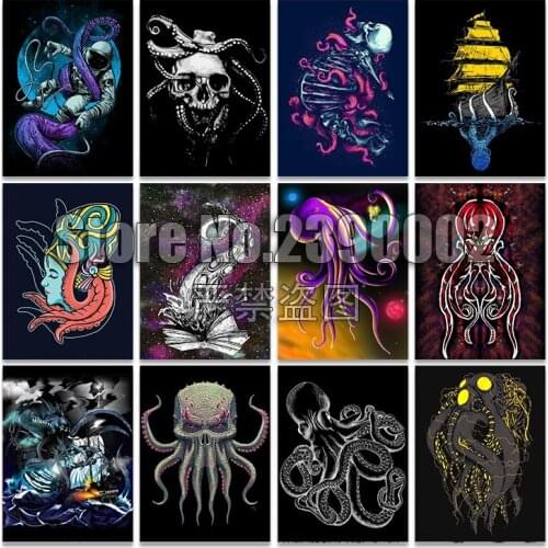 Cartoon 5d Diy Diamond Painting Cross Stitch Diamond Embroidery Octopus Mosaic Paintings Full Rhinestone Christmas Gifts Posters