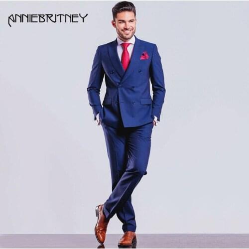 Navy Blue Men Suits Designers 2018 Wedding Best Men Blazer Jacket Double Braested Groom Tuxedo Terno Masculino Slim Fit 2 Pieces