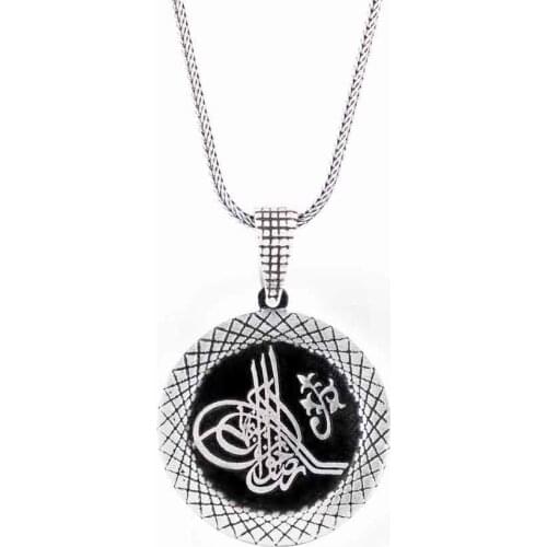 925 sterling Silver Ottoman Tuğralı Male Silver Necklace