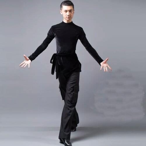 2017 New Arrival Autumn velvet Mens Latin Dance Shirt Top For Ballroom Dancing Salsa Standard Performance Competition Costumes