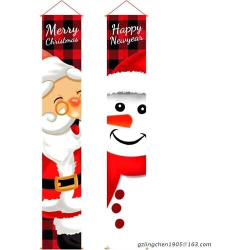 P8DE 2Pcs Christmas Porch Sign Snowman Santa Claus Merry Xmas Door Hanging Banner