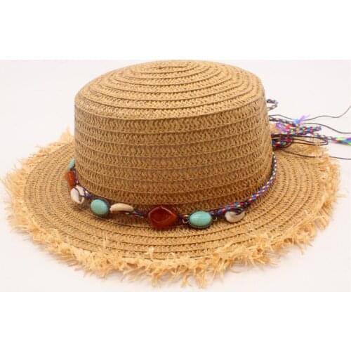 Seioum Spring and summer new braided flat head straw hat lady wide eaves sunscreen sun hat summer hat cap
