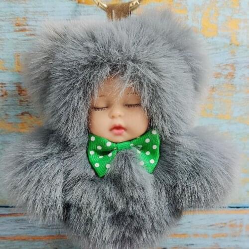 Pompom Sleeping Baby Keychain Cute Fluffy Plush Doll Keychains Women Girl Bags Keyrings Cars Key Ring Gift Charming Decoration