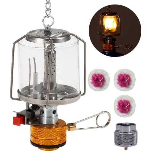 Portable Outdoor Camping Gas Lantern Piezo Ignition Mini Gas Tent Lamp Light with Adapter 3 Mantles for Hiking Picnic Fishing