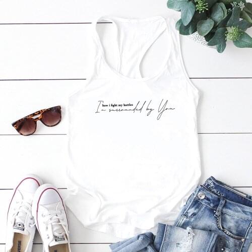 Casual Womens Racerback Inspirational Gym Workout Tanks Shore and Sky How I Fight My Battles I'm Surrounded By You Tank Top