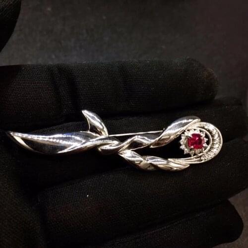 Ruby Brooches Fine Jewelry Pure Pt900 White Gold 100% Natural Pigeon Blood Red Ruby Brooch For Women Fine Brooches