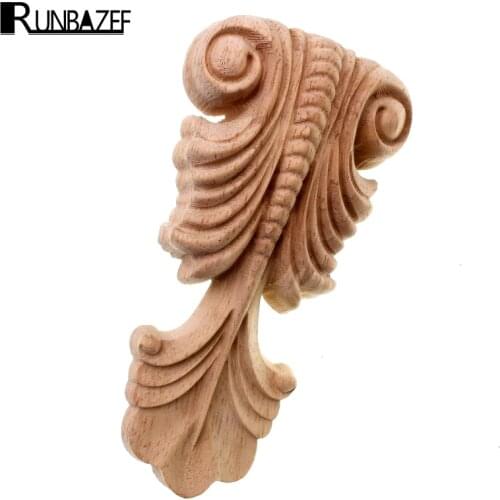 RUNBAZEF Decorative Wood Appliques Unpainted Oak Carved Wave Flower Onlay Decal Corner Home Furniture Door Decor Crafts Figurine