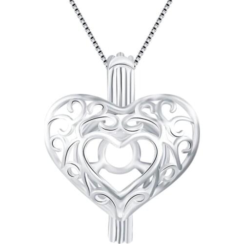 CLUCI Silver 925 Romantic Women Cage Pendant Jewelry Patterned 925 Sterling Silver Heart Wish Pearl Cage Locket SC105SB