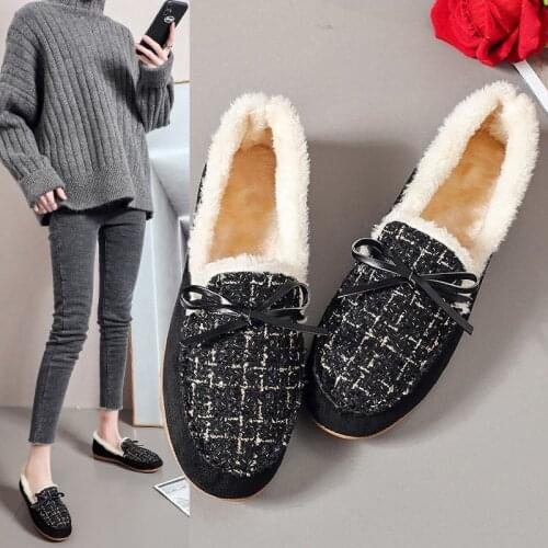 Autumn Winter Womens Shoes New Round Toe Flat-heeled Single Shoes Plus Velvet Warmth Fashion Casual Boat Shoes Comfortable