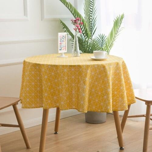 150CM Round Table Cover Cotton Linen Tablecloths Nordic Style Yellow Geometry Home Decorative Round Table Cloths Tafelkleed