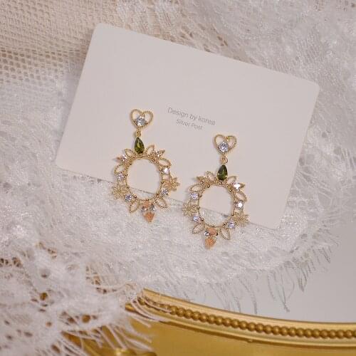 Baroque Fairy Vintage 14k Real Gold Shiny Micro Diamond Zircon Exquisite Earrings Bridal Pendant For Girlfriend Romantic Gift