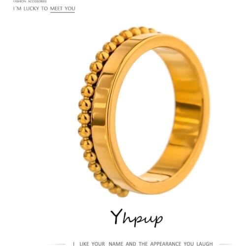 Yhpup Stylish Round Hollow Ring 18 K Plated Stainless Steel Punk Jewelry Temperament Metal Texture Ring Wedding Gift 2020