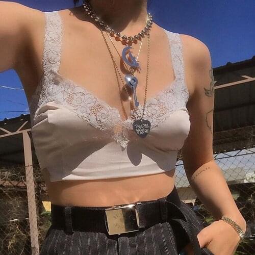Women’s Fashion Solid Camisole Summer Sexy Lace Stitching V-neck Skinny Crop Top Slimming Exposed Navel Top Female Summer Camis