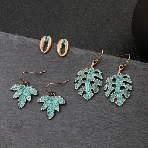 YC-UPGO New Alloy Earrings Fashion Green Leaf Shell Geometry Earrings Set For Women 2020 Vintage Party Jewelry Gift Wholesale