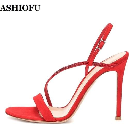 ASHIOFU Handmade Womens High Heel Sandals Faux-suede Party Summer Shoes Eurolish Sexy Evening Club Fashion Sandal Shoes MH13711