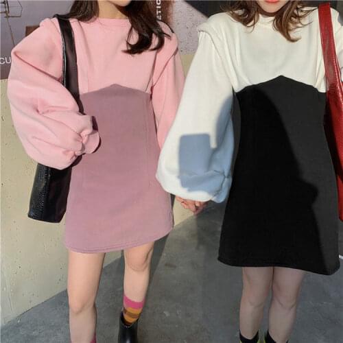 Woman Dresses Autumn Winter Retro Multicolor Hoodie Dress Vestido De Mujer Femme Robe