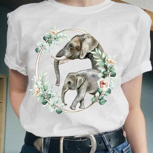 Women Mujer Camisetas Elephant Love 90s Short Sleeve Fashion Graphic Female Tops Cartoon Lady Clothes Tees Tshirt Print T-Shirt