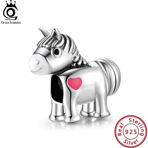 ORSA JEWELS Cute Horse Beads Fit Original Charms for Bracelet Silver 925 Fashion Women DIY Jewelry Accessories Gifts CB169
