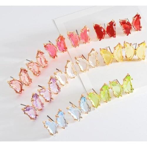1Pair Fashion Earrings for Women Colorful Clear Butterfly Shape Ear Stud Earrings Women Ear Jewelry Earrings Femme Stud Earrngs