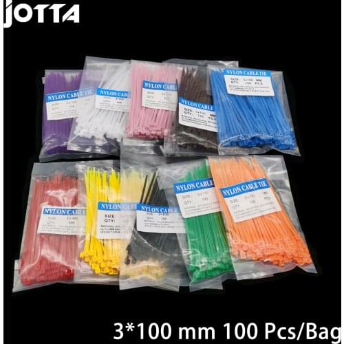 100pcs Cable Ties 3mm*100mm Self-Locking Nylon Wire Cable Zip Ties White Black Organiser Fasten Cable