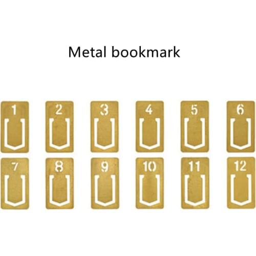 12pcs/box retro metal digital pattern bookmark reading book label school office supplies gift stationery