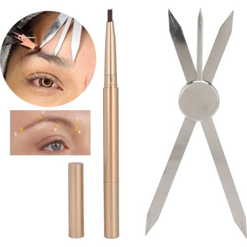 2Pcs Set Tattooing Eyebrow Drawing Tool Eyebrow Ruler Pencil Guide Template Tools Makeup Shaping Stencils Face Grooming Tools