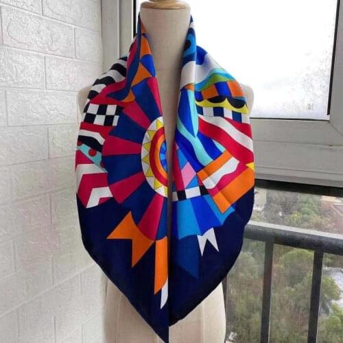 2021 new arrival spring summer classic horse 100% pure silk scarf twill hand made roll 90*90 cm shawl wrap for women lady gift