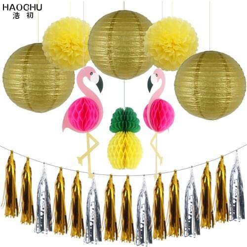 23pcs/set Large Size Honeycomb Ball Pineapple Flamingo Tissue Paper Lantern Birthday Wedding Party Supplies Hanging Decorations