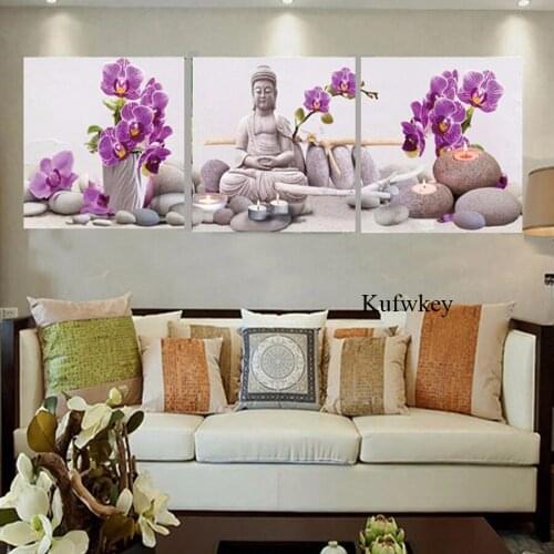 3pcs 5D Diy Diamond Painting Cross Stitch kits Handmade Diamond Embroidery buddha orchid Rhinestones Diamond Mosaic Home decor