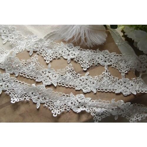 5cm 3Yards Beautiful Rose Retro DIY Sewing Rose Lace Trim Bridal Dress Embroidered White Ribbon Lace DIY Craft Accessories Z661