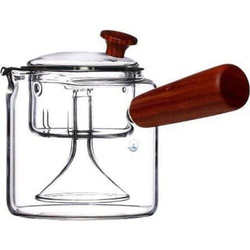 500ML Glass Teapot Wooden Handle Thickened Heat-Resistant Glass Kettle Side Handle Flower Teapot Tea Set