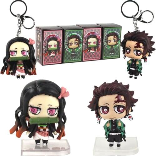6.5-7.5cm 2pcs set Anime Demon Slayer Kimetsu no Yaiba Q Version Kamado Tanjirou Nezuko keychain PVC Pendants Figure Model Toys