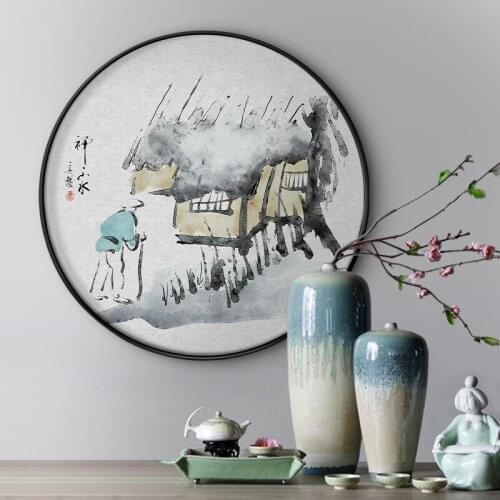 Abstract Traditional Chinese Style Thatched Cottage Zen Wall Art Picture Poster Print For Room Home Office Canvas Painting Decor