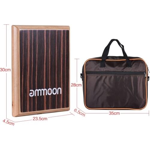 Ammoon Compact Travel Cajon Flat Hand Drum Persussion Instrument 31.5 * 24.5 * 4.5cm with Travel Flat Box Drum Carry Bag