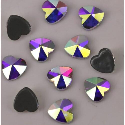 Lead Free High Quality 6mm Crystal AB Heart Flat Back Hotfix Rhinestones / Iron On Flat Back Crystals