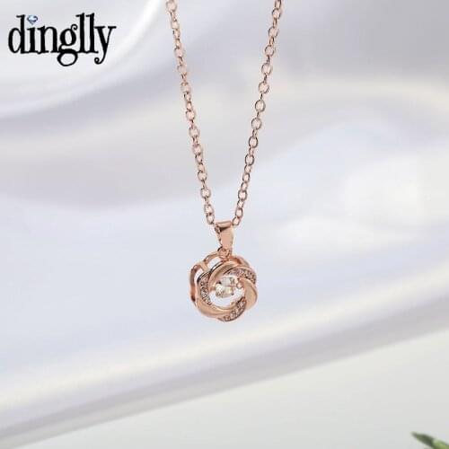 Dropshipping Dazzle Rose Pendant Necklace For Women Fine Crystal Flower Charm Stainless Steel Necklace Girlfriend Collar