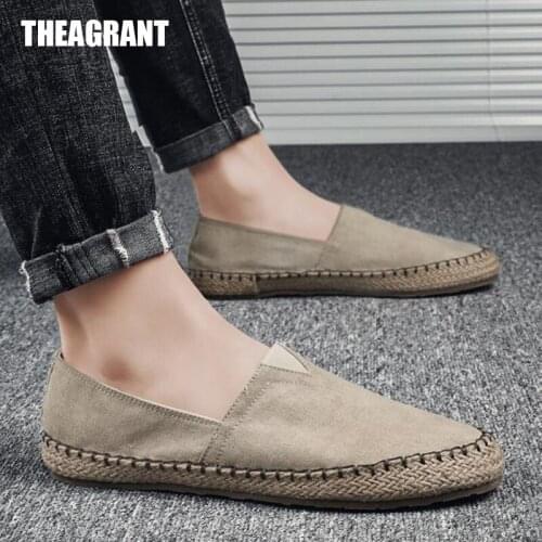 THEAGRANT Canvas Men Casual Shoes Slip-on Espadrille Loafers Solid Fashion Sneakers Male Flat Shoes MFS3048